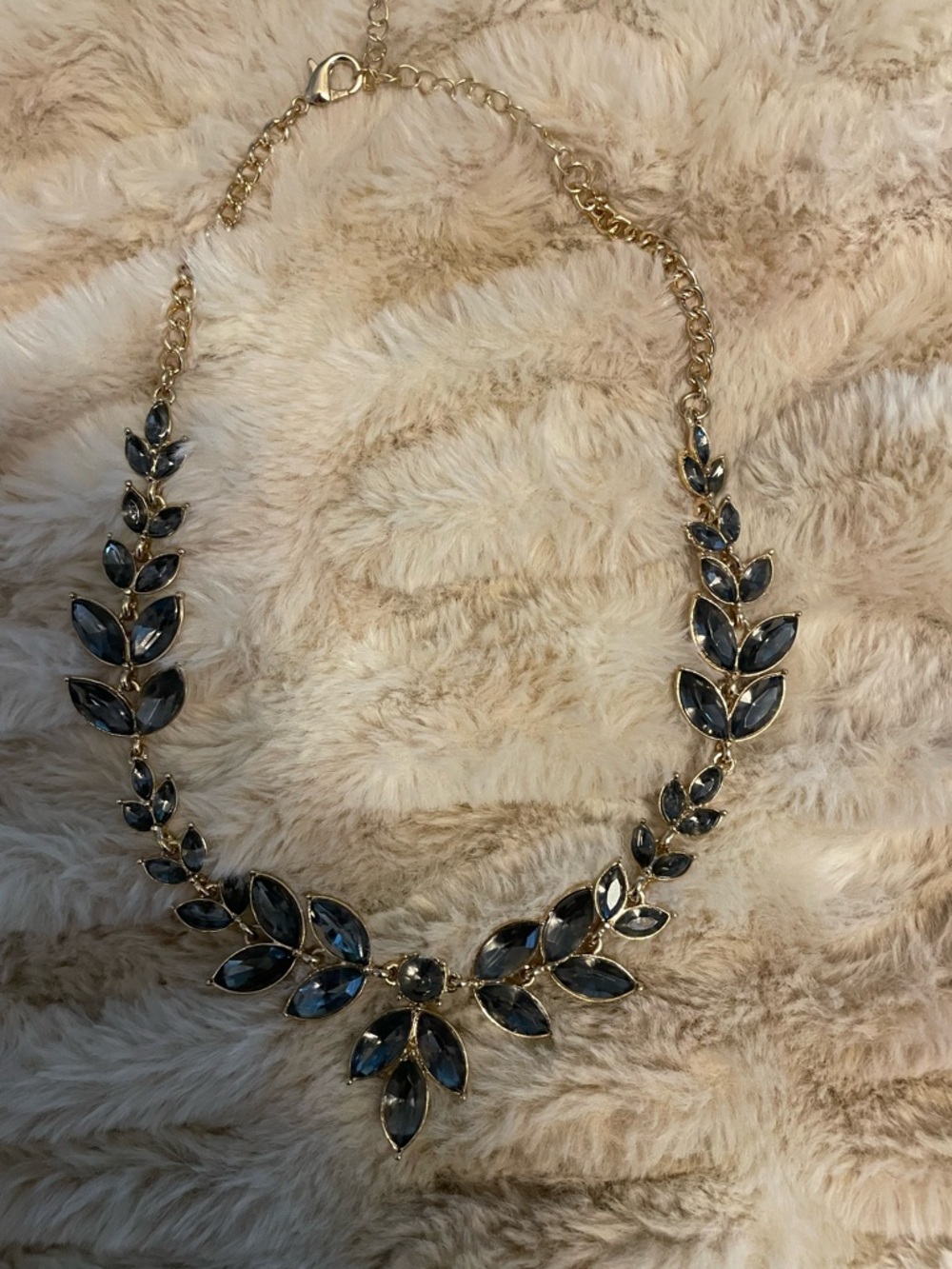 Gold Tone Necklace with Dark Gray Leaf Crystals